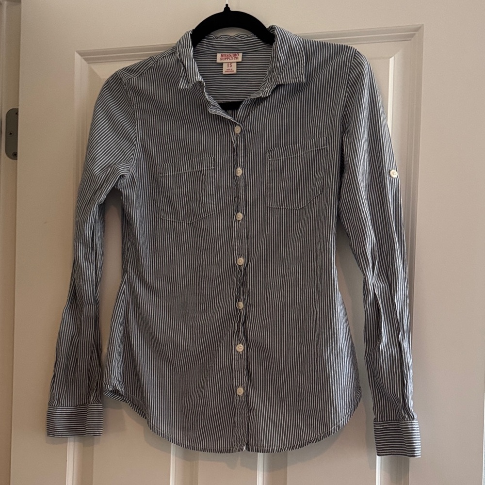 Mossimo Blue and White Striped Button-Up Shirt